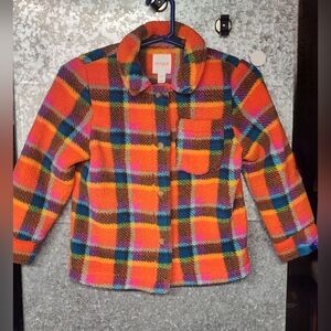 Cat & Jack Orange Plaid Fleece Jacket Girls 6 - 2023